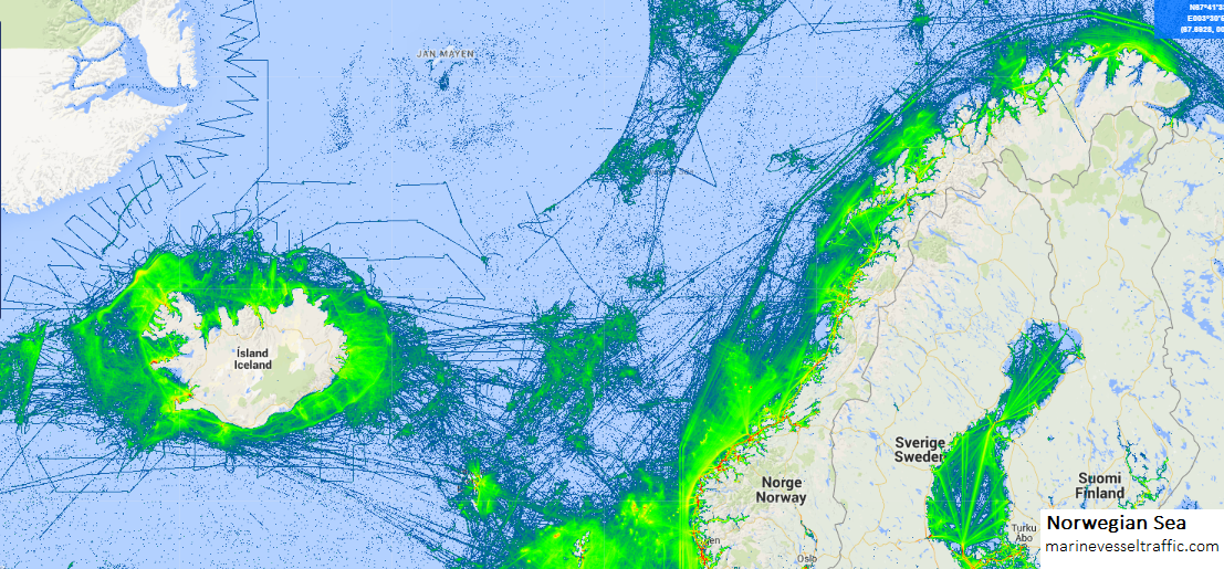 Live Marine Traffic, Density Map and Current Position of ships in NORWEGIAN SEA
